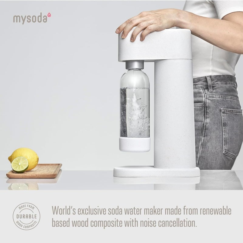 Mysoda Woody Sparkling Water Maker - Soda Streaming Machine Silent Carbonated Water Machine Robust Long-Lasting Aluminium Soda Maker 1L Water Bottle Without CO2 Cylinder - White Soda Machine - Image 3